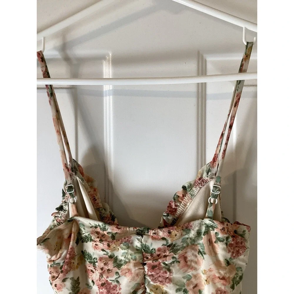 Coquette Y2K Cottagecore XS Floral sweetheart Babydoll Ruched Bodycon Dress - Picture 7 of 9